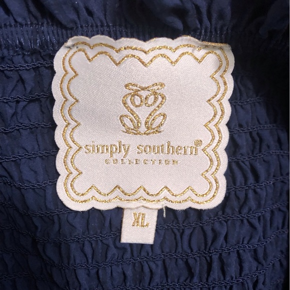 Simply Southern Collection XL Navy Maxi Dress Smocked and Tiered Puffy - Picture 4 of 5